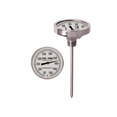 Tel-Tru BQ100 Barbecue Grill Thermometer, 1-3/4 inch dial, 2.13 inch stem,  150/700 Degrees F